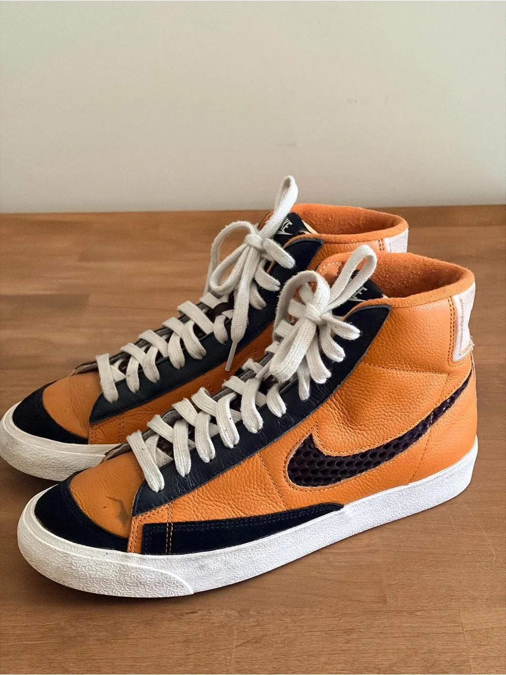 Nike By You Blazer Mid ‘77 Custom Leather Sneakers Men’s US 9 Orange Black Suede